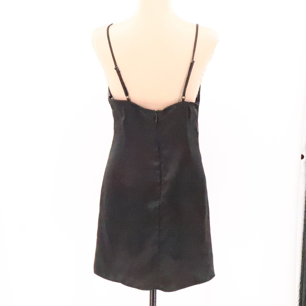 Black Lace Trim Slip Dress Mini Coquette Dark Fairy Grunge Y2K Lingerie Size M - Picture 3 of 8